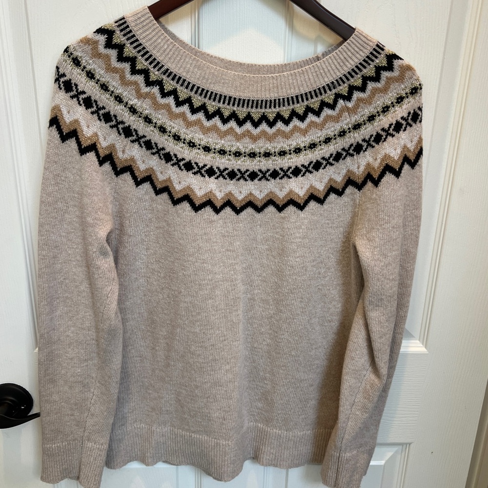 LOFT Fair Isle crew neck wool blend sweater Sz M LIKE NEW